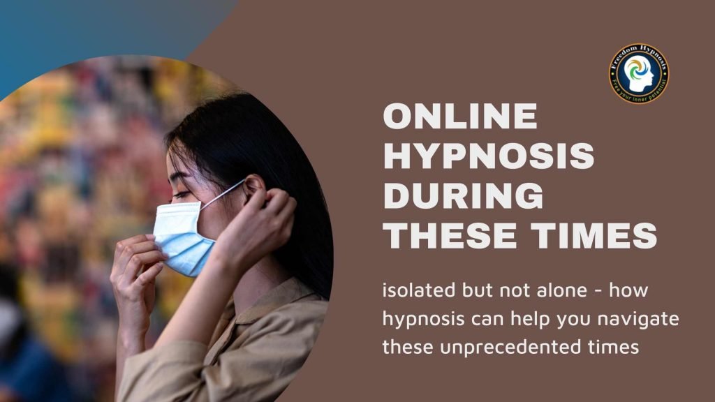 woman with face mask considering online hypnosis